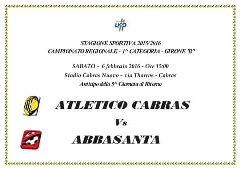 CALCIO: 1° CAT. GIR. B ANTICIPO FRA ATLETICO CABRAS ED ABBASANTA
