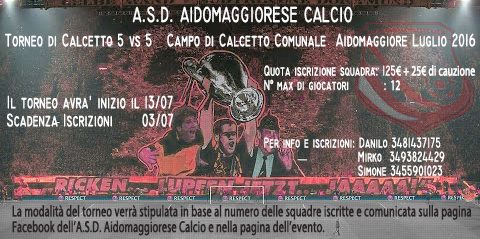 CALCIO A 5: ISCRIZIONI SINO AL 3 LUGLIO PER IL TORNEO ESTIVO DI AIDOMAGGIORE. INIZIO GARE 13 LUGLIO CALCIO A 5: ISCRIZIONI SINO AL 3 LUGLIO PER IL TORNEO ESTIVO DI AIDOMAGGIORE. INIZIO GARE 13 LUGLIO