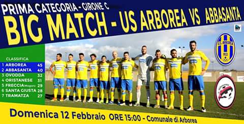 Calcio 1a Categoria Girone C. Domenica Arborea-Abbasanta, match che vale mezzo campionato