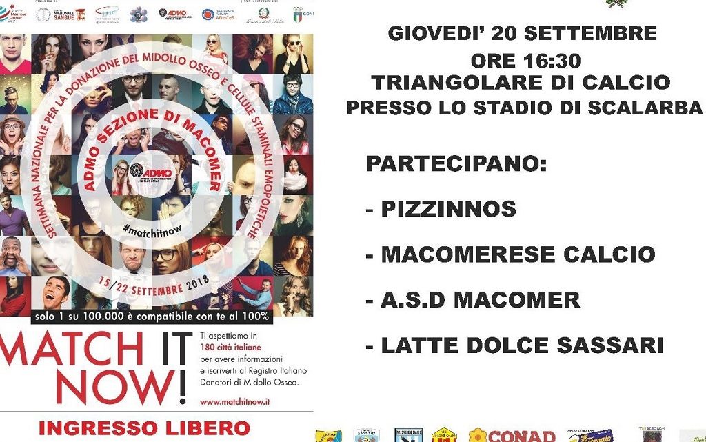 A Macomer giovedì 20 settembre il calcio “sposa” la donazione del midollo osseo A Macomer giovedì 20 settembre il calcio “sposa” la donazione del midollo osseo