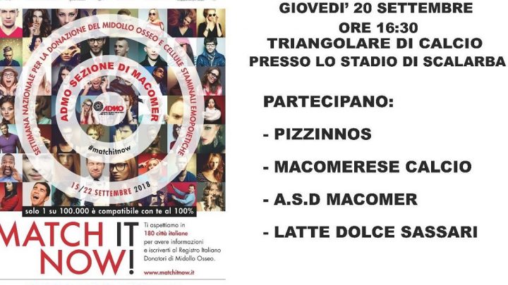 A Macomer giovedì 20 settembre il calcio “sposa” la donazione del midollo osseo