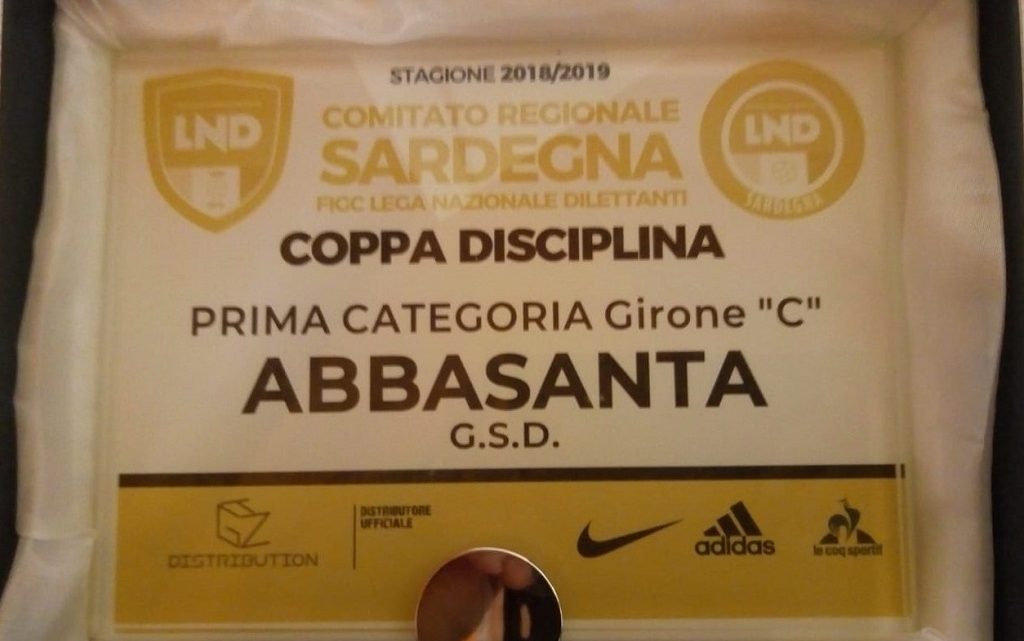 Calcio 1A categoria C. Consegnato al GS Abbasanta il premio disciplina 2018-19